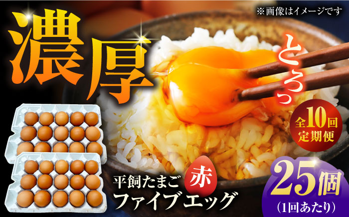 【10回定期便】【箱入り】平飼たまご ファイブエッグ M～Lサイズ 25個 / 5EGG 卵 赤玉子 五島市 / 五島列島大石養鶏場 [PFQ041]