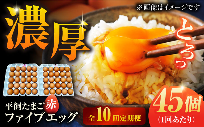 【10回定期便】【箱入り】平飼たまご ファイブエッグ M～Lサイズ 45個 / 5EGG 卵 赤玉子 五島市 / 五島列島大石養鶏場 [PFQ044]