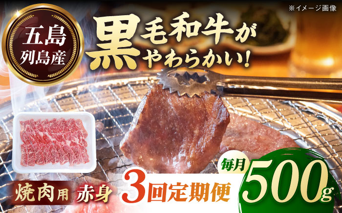 【全3回定期便】五島列島産 黒毛和牛 焼肉用 赤身 500g 五島市/山口Farm [PGJ014]