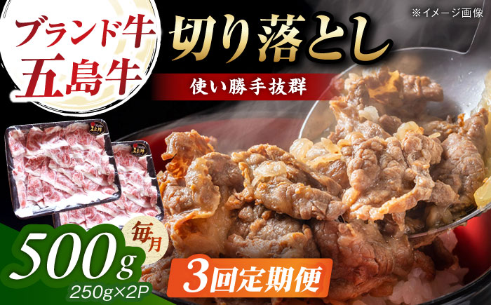 【3回定期便】五島牛 切り落とし 500g（250g×2p） 五島市/五島牛 肉のむらおか [PGP006]