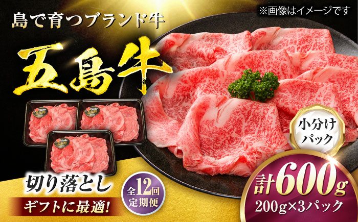 【12回定期便】五島牛 切り落とし 600g（200g×3P）五島市/meat shop FUKU [PHF016]