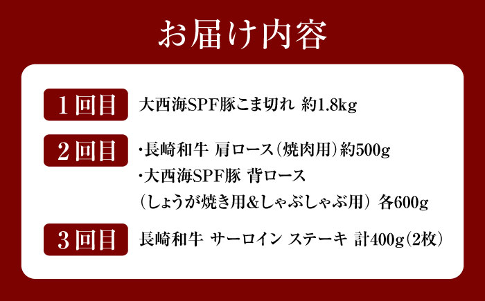 【3回 定期便 】 長崎和牛 大西海SPF豚 3種 総計3.9kg 訳あり ＜大西海ファーム＞ [CEK184] 豚肉