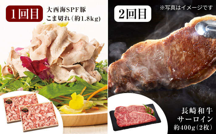 【オールスター定期便☆】【12回定期便】 長崎和牛 大西海SPF豚 よくばり定期便 訳あり ＜大西海ファーム＞ [CEK186] 豚肉