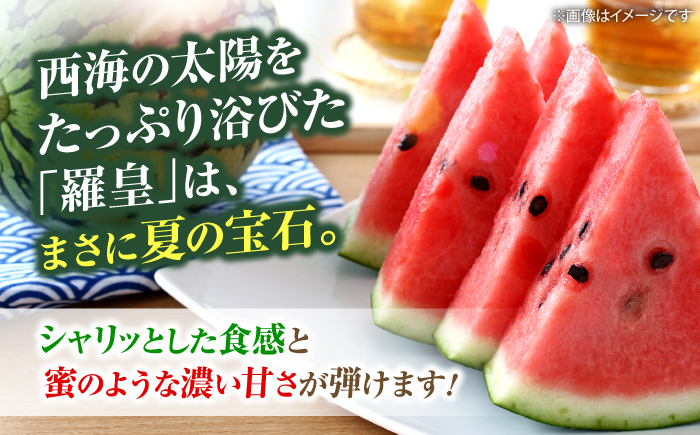 すいか【先行予約：2026年6月中旬より配送】 羅皇2玉 （1玉当たり6〜8kg） ＜武藤農園＞ [CFV007] 甘い 大玉 旬 ギフト プレゼント フルーツ 夏 スイカ すいか 先行予約 2026年 長崎県 西海市