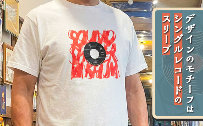 オリジナルTシャツ半袖 レコード柄（白） Mサイズ ＜音浴博物館＞ [CBH006]