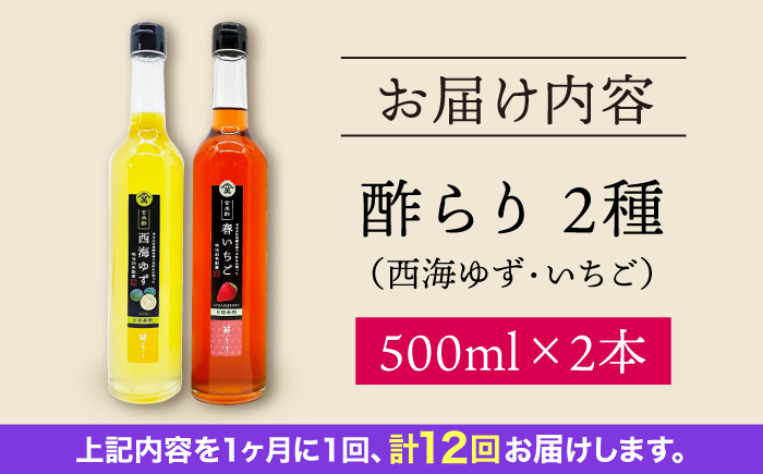 【12回定期便】　【飲む玄米酢】酢らり 大瓶2本セット（西海ゆず・いちご）＜川添酢造＞ [CDN139]