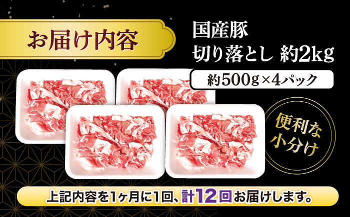 【12回定期便】【使い勝手抜群】国産豚 切り落とし 計24kg（約2kg×12回） ＜宮本畜産＞ [CFA016]