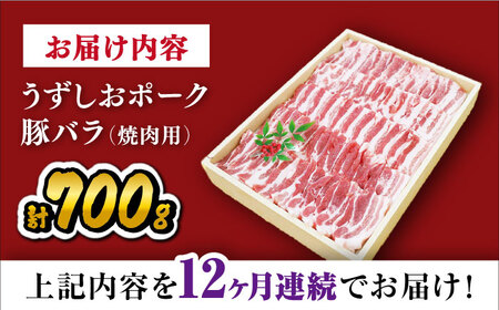 【12回定期便】長崎うずしおポーク 豚バラ 焼肉 約700g 訳あり ＜スーパーウエスト＞［CAG022］国産 豚肉