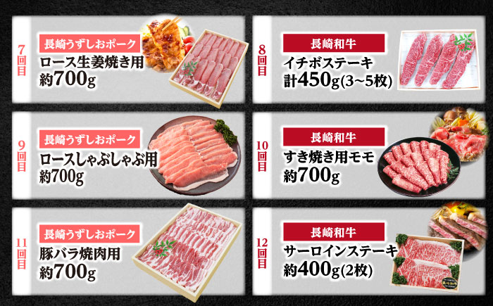 【プレミアム12回定期便】 長崎和牛 長崎うずしおポーク 定期便 総計9.1kg ＜スーパーウエスト＞ [CAG254] 長崎 西海 定期便 和牛 SPF豚 国産 定期便