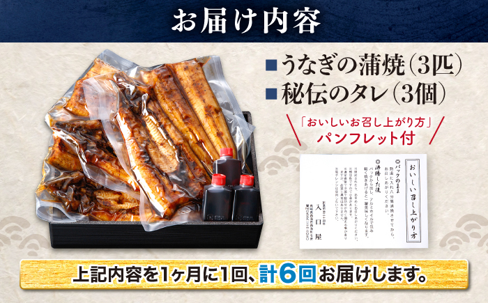 【月1回3尾×6回定期便】秘伝のタレで仕上げた国産 うなぎ の蒲焼 計18尾［CCA009］＜入口屋＞うなぎ