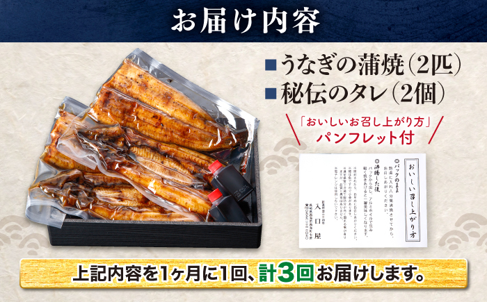 【月1回2尾×3回定期便】秘伝のタレで仕上げた 国産 うなぎ の蒲焼＜入口屋＞ [CCA020]うなぎ