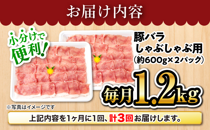 【3回定期便】大西海SPF豚 バラ（しゃぶしゃぶ用）計1.2kg 訳あり ＜大西海ファーム＞ [CEK084] 豚肉