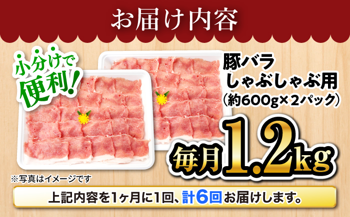 【6回定期便】大西海SPF豚 バラ（しゃぶしゃぶ用）計1.2kg 訳あり ＜大西海ファーム＞ [CEK085] 豚肉