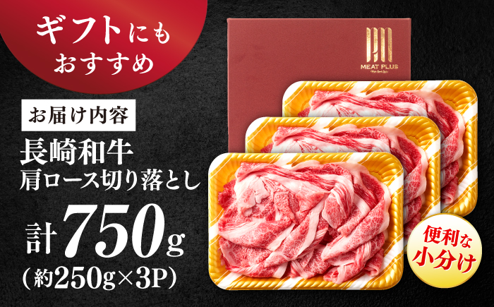 艶さし！【A4～A5】長崎和牛大判霜降り贅沢 切り落とし 計750g（250g×3パック）＜株式会社MEAT PLUS＞ [CFT027]