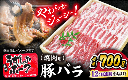 【12回定期便】長崎うずしおポーク 豚バラ 焼肉 約700g 訳あり ＜スーパーウエスト＞［CAG022］国産 豚肉