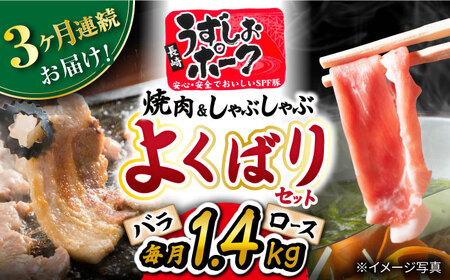 【訳あり】【月1回1.4kg×3回定期便】長崎うずしおポーク 焼肉＆しゃぶしゃぶセット 計4.2kg＜スーパーウエスト＞ [CAG095]しゃぶしゃぶ