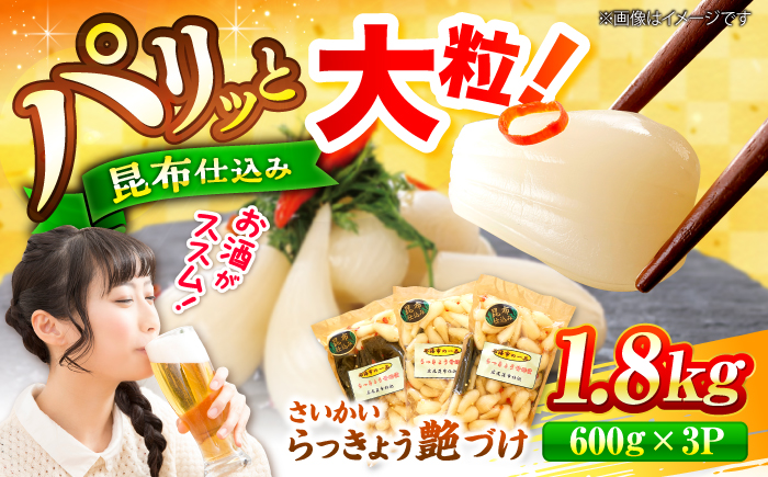 【びっくり大粒】昆布仕込み！さいかいらっきょ艶づけ（甘酢漬け）1.8kg（600g×3P）＜道の駅さいかい みかんドーム＞ [CAI020]