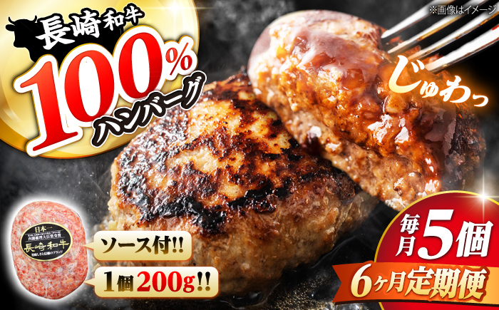 【溢れ出る肉汁】【6回定期便】長崎和牛 ハンバーグ 5個＜株式会社黒牛＞ [CBA083]