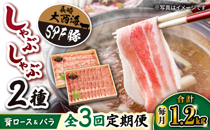 【3回定期便】大西海SPF豚 背ロース＆バラ（しゃぶしゃぶ用）計1.2kg 訳あり ＜大西海ファーム＞ [CEK046] 豚肉
