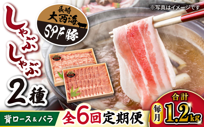 【6回定期便】大西海SPF豚 背ロース＆バラ（しゃぶしゃぶ用）計1.2kg 訳あり ＜大西海ファーム＞ [CEK047] 豚肉