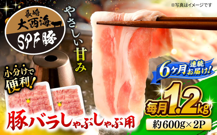 【6回定期便】大西海SPF豚 バラ（しゃぶしゃぶ用）計1.2kg 訳あり ＜大西海ファーム＞ [CEK085] 豚肉