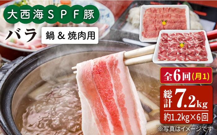 【6回定期便】大西海SPF豚 バラ（焼肉＆しゃぶしゃぶ用）計1.2kg 訳あり ＜大西海ファーム＞ [CEK087] 豚肉