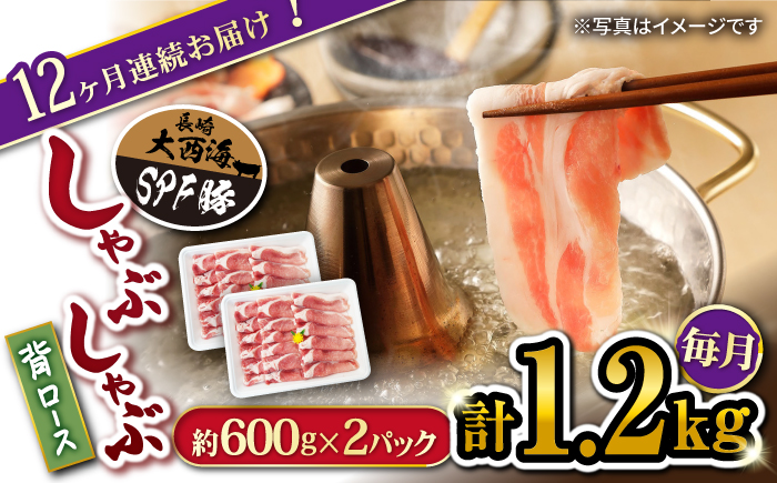 【12回定期便】大西海SPF豚 背ロース（しゃぶしゃぶ用）計1.2kg 訳あり ＜大西海ファーム＞ [CEK127] 豚肉