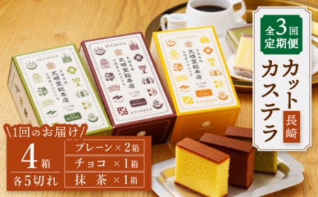 【嬉しい詰め合わせ】【3回定期便】 長崎カステラ カットカステラ 4箱入 ＜文明堂総本店＞ [CFG015]