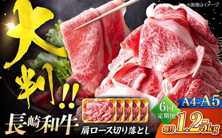 【6回定期便】艶さし！【A4～A5】長崎和牛大判霜降り贅沢切り落とし 計1.25kg（250g×5パック）＜株式会社MEAT PLUS＞ [CFT083]