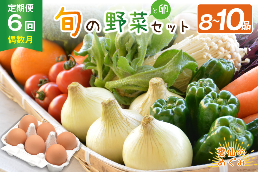 [6回偶数月コース]雲仙のめぐみ 旬の野菜セット (S)[太陽卵6個付き] 8〜10品目セット [長崎県農産品流通 長崎県 雲仙市 item1573] 野菜 定期 野菜セット フルーツ 果物 くだもの 卵 たまご