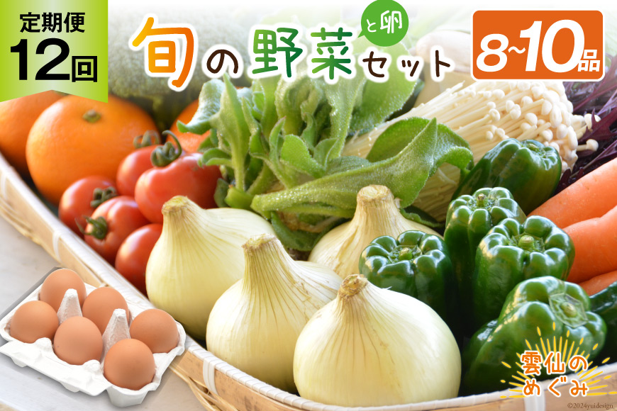 [12回毎月コース]雲仙のめぐみ 旬の野菜セット (S)[太陽卵6個付き] 8〜10品目セット [長崎県農産品流通 長崎県 雲仙市 item1575] 野菜 定期 野菜セット フルーツ 果物 くだもの 卵 たまご