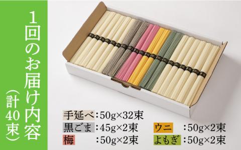 【12回定期便】五彩麺 セット 40束 / 黒ごま 梅 うに よもぎ / 麺 乾麺 食べ比べ 詰め合わせ カラフル / 南島原市 / のうち製麺 [SAF029]