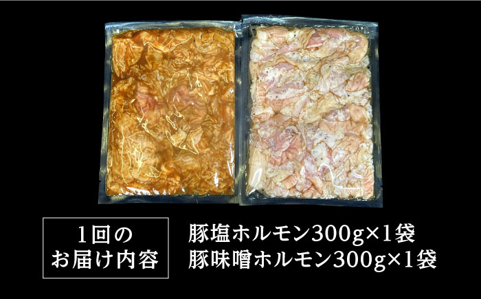 【3回 定期便 】ホルモン 塩焼き・ニンニク味噌焼きセット 総計1.8kg / ほるもん 肉 豚肉 直腸 豚テッポウ 希少部位 国産 / 南島原市 / はなぶさ [SCN137]