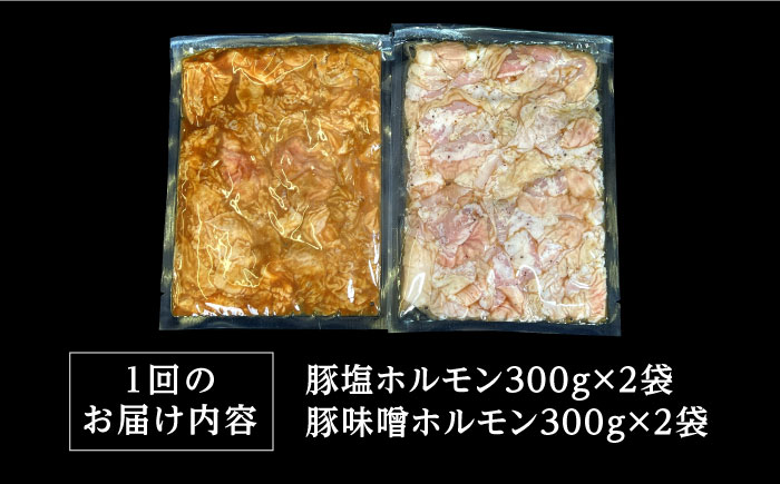 【3回 定期便 】ホルモン 塩焼き・ニンニク味噌焼き 大容量セット 総計3.6kg / ほるもん 肉 豚肉 直腸 豚テッポウ 希少部位 国産 / 南島原市 / はなぶさ [SCN141]
