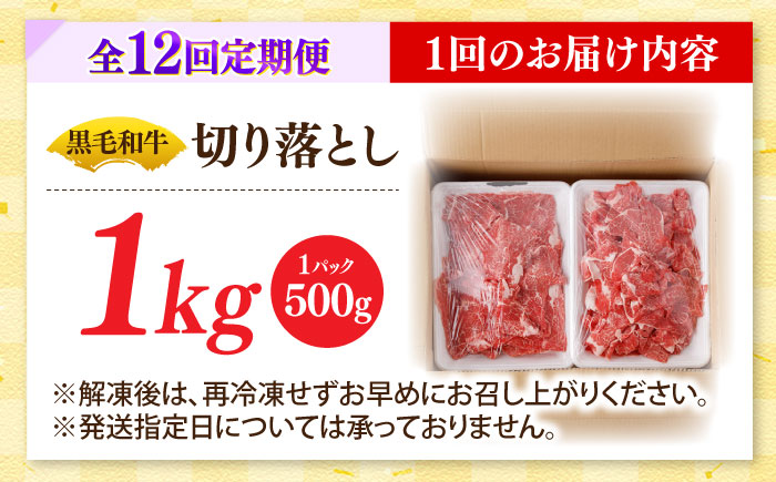 【12回定期便】国産 黒毛和牛 熟成肉 切り落とし計1kg（500g×2パック）/ 小分け 国産牛 お肉 牛肉 切落し 冷凍 焼肉 すき焼き / 南島原市 / ふるさと企画 [SBA097]