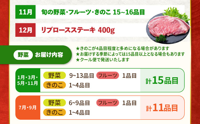【12回定期便】長崎和牛と旬の野菜が楽しめる バラエティ定期便 / 野菜定期便 やさい定期便 肉定期便 牛肉 / 南島原市 / 贅沢宝庫 [SDZ054]