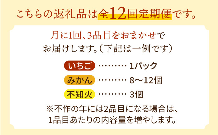 【12回定期便】＜2026年1月～初回発送＞フルーツ定期便 旬の果物をお任せで2～3品目お届け（2～3品目×12回）季節の果物 詰め合わせ 果物 セット / フルーツ 果物 春フルーツ 夏フルーツ 秋フルーツ 冬フルーツ /  南島原市 / 吉岡青果 [SCZ014]