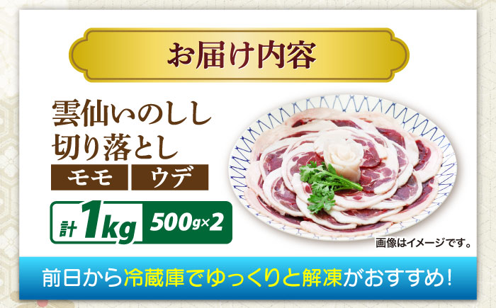 猪肉 切り落とし 1kg 雲仙いのしし モモ ウデ / 肉 イノシシ ジビエ いのしし 焼肉 ぼたん鍋 切り落とし / 南島原市 / 株式会社高田牧場 [SDB015]