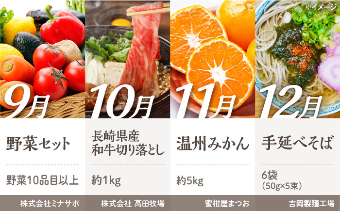 【2026年1月初回発送】【12回定期便】 旬のごちそう巡り Bコース バラエティ定期便 / タルト トマト 麺 甘酒 味噌 メロン フグ ジェラート 野菜セット 切り落とし 牛肉 みかん そば / 南島原市 [SZW002]