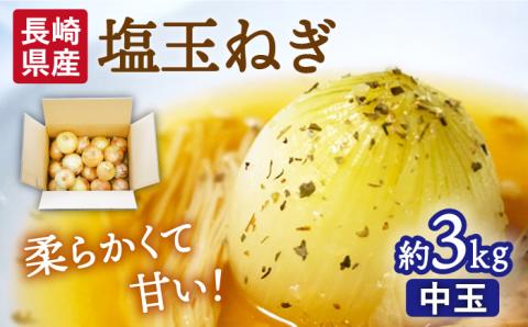 【2026年3月中旬～発送】【柔らかくて甘い！】塩玉ねぎ 約3kg（中玉）/ 新たまねぎ 新玉ねぎ 新タマネギ 玉ネギ 玉ねぎ たまねぎ タマネギ /  南島原市 / 長崎県農産品流通合同会社 [SCB056]