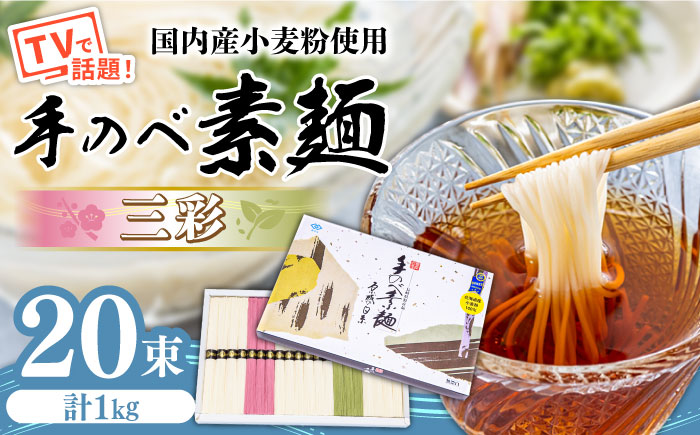 【手のべ陣川】 島原 手延べ そうめん 三彩 1kg LA-25 / 化粧箱 手延べ 麺 / 南島原市 / ながいけ [SCH010]