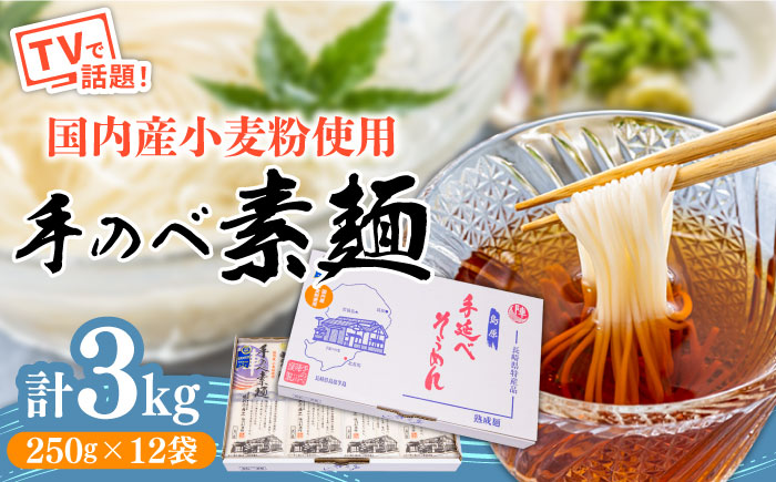 【手のべ陣川】 島原 手延べ そうめん 3kg / SC-35/ 袋入 手延べ 麺 / 南島原市 / ながいけ [SCH017]