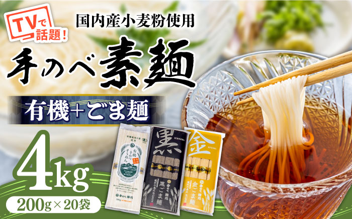 【手のべ陣川：ふるさと納税返礼品での限定商品】島原有機 手延べ そうめんand手延べ ごま麺 詰合せ 4kg / TA-100  / 南島原市 / ながいけ [SCH029]