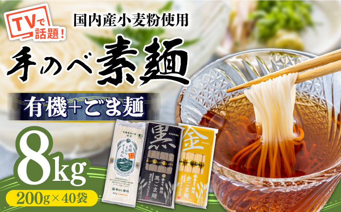 【手のべ陣川：ふるさと納税 限定商品】 島原 有機 手延べ そうめん 手延べ ごま麺 詰合せ 8kg / TA-200 / 南島原市 / ながいけ [SCH030]