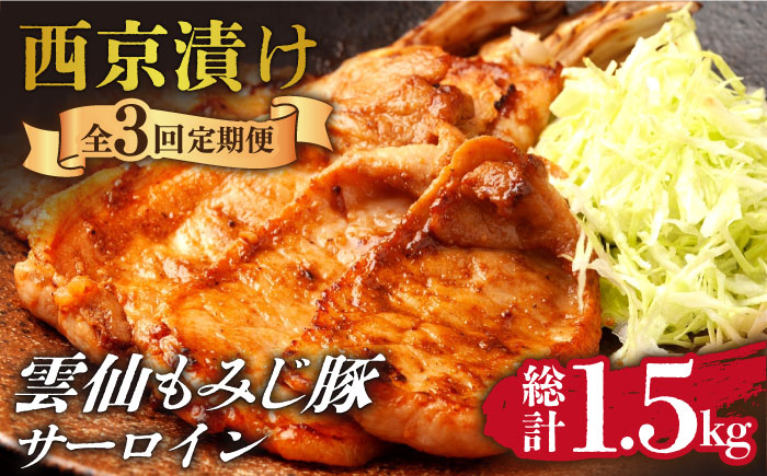 【3回定期便】雲仙もみじ豚 サーロイン ロース 500g 西京味噌漬け 味付け肉 / 豚肉 ぶた肉 さーろいん ろーす おかず 西京漬け / 南島原市 / はなぶさ [SCN106]