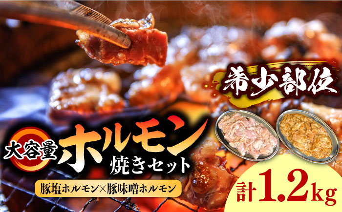 ホルモン 塩焼き・ニンニク味噌焼き 大容量セット 合計1.2kg / ほるもん 肉 豚肉 直腸 豚テッポウ 希少部位 国産 / 南島原市 / はなぶさ [SCN140]
