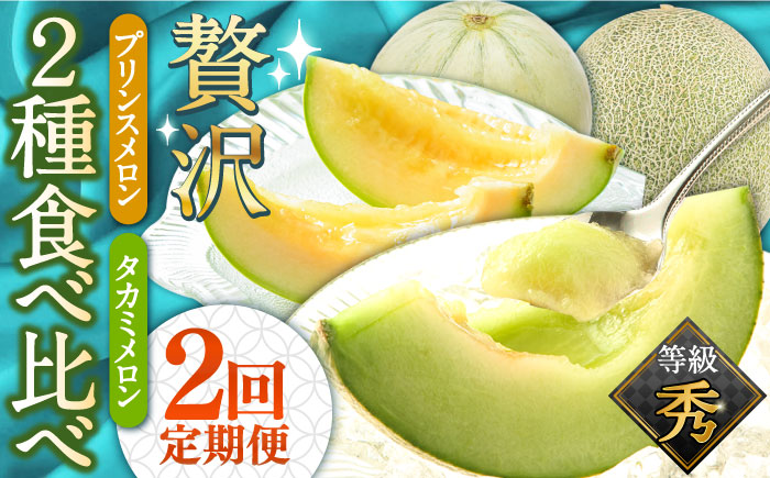 【2025年4月～発送】【贅沢食べ比べ！2回定期便】プリンス・タカミメロン（2品種各1回）/ 南島原市 / 南島原果物屋 [SCV001]
