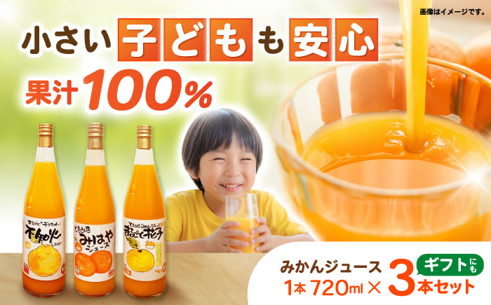 【ギフトにぴったり！】果汁100% みかんジュース 3本セット 720ml/本 / ギフト 贈答 ミカンジュース じゅーす 果実飲料 蜜柑 柑橘 果物 フルーツ / 南島原市 / はじめ農園 [SGK003]