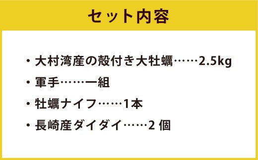 大村湾産 殻付き 牡蠣 (加熱用) 2.5kg Aセット 軍手・ナイフ付き
