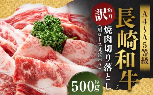 【訳あり】【A4～A5】 長崎和牛 焼肉切り落とし （肩ロース・バラ） 約500g